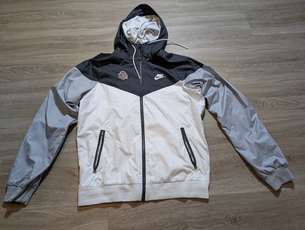 Nike Men Small Ohio State Buckeyes Hooded Full Zip Windbreaker Jacket Gray White